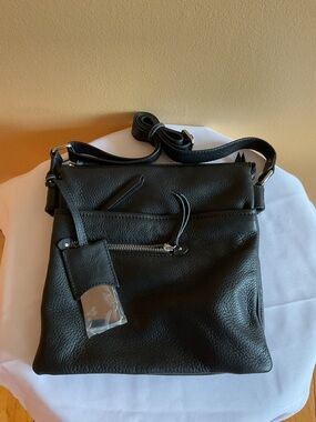 Danier Black Pebbled Leather Crossbody Bag